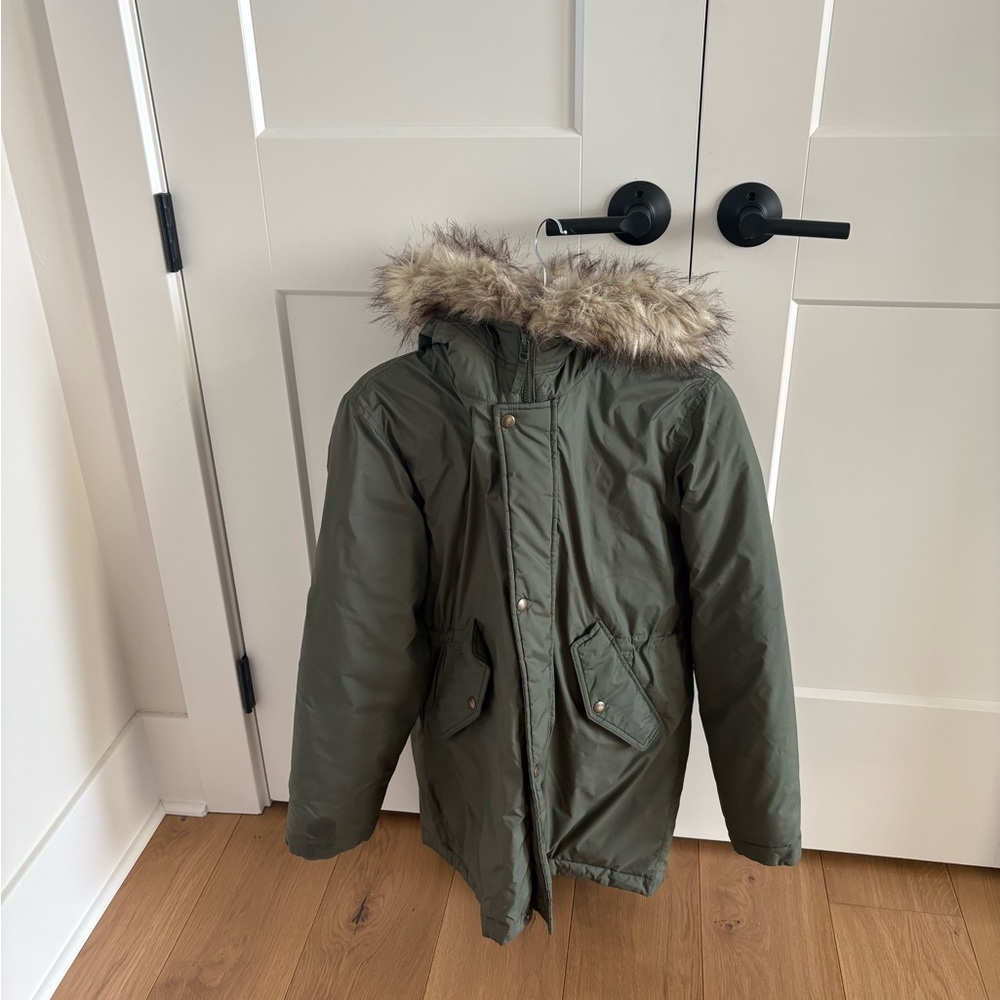 Olive Green Fur-Trimmed Parka